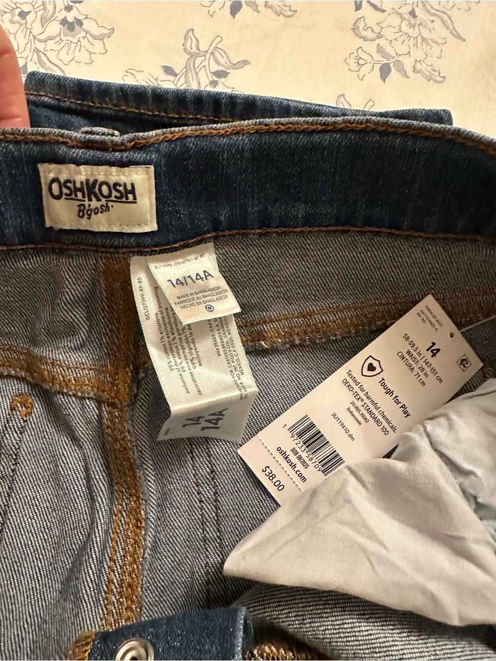 OshKosh Medium Blue girls ' Denim Jeans with Contrast Stitching smoke free home